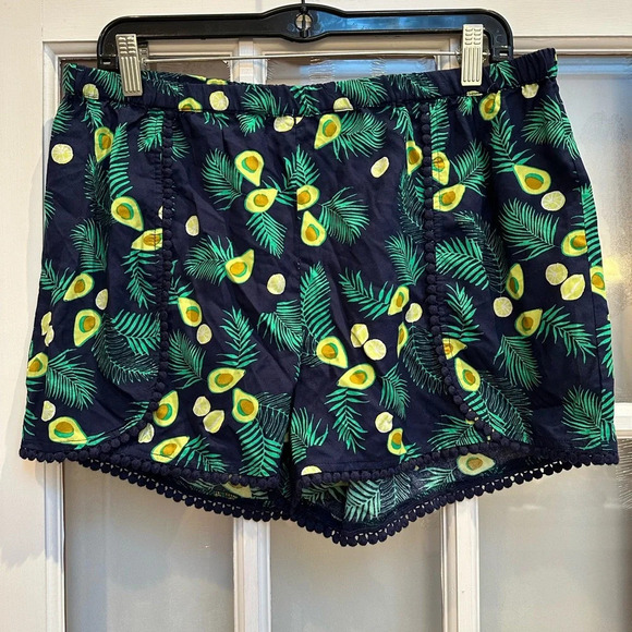 Tabitha Webb Sleepwear Intimates Sleep Shorts Avocado Print Fringe Size Large L - Picture 1 of 12